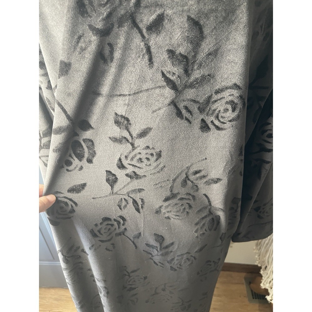 Rare Vintage Davina Black Velour Burnout Rose Floral  Pullover Housecoat Large - Picture 5 of 11